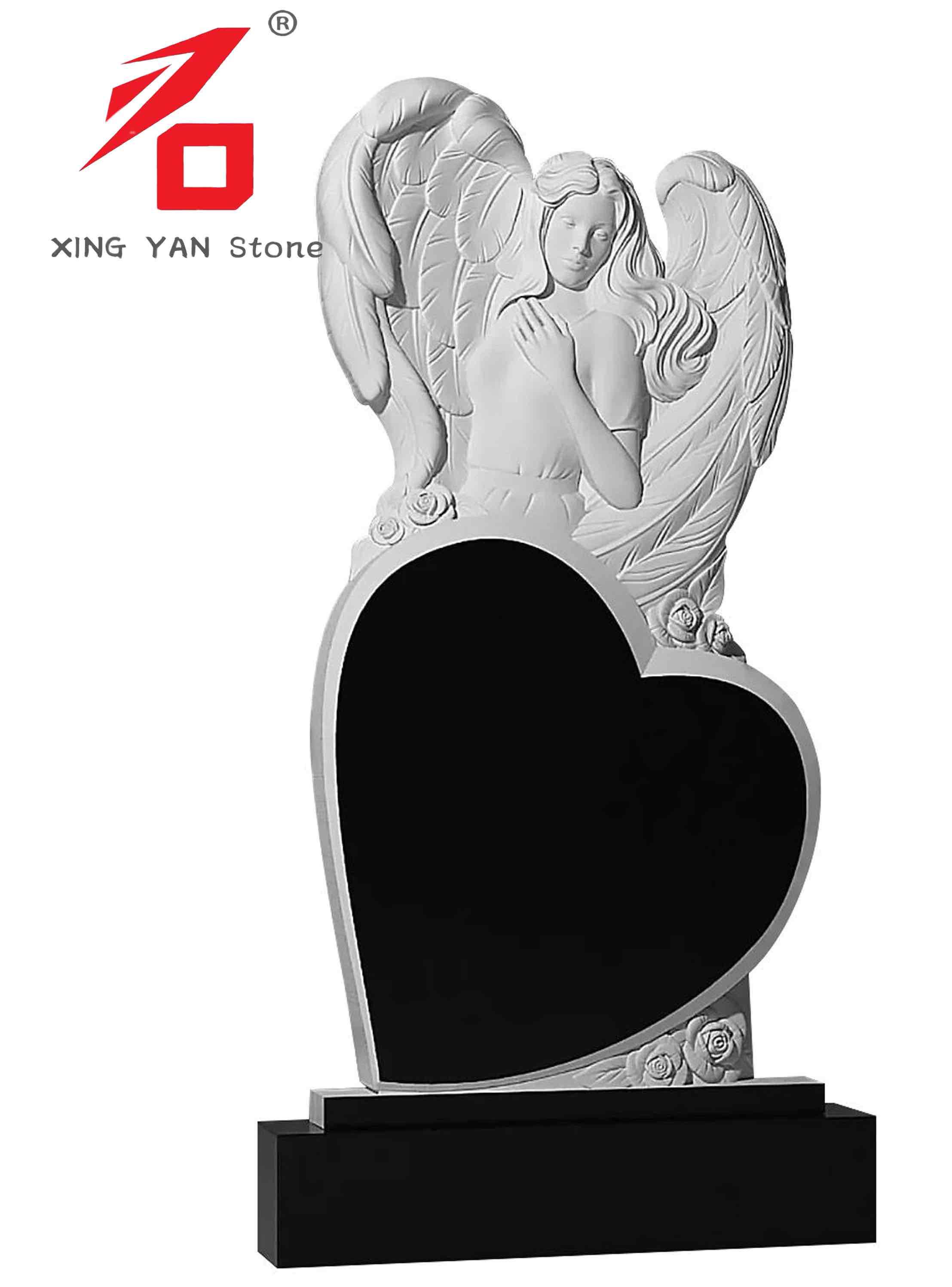 Schwarzes Granitgel Herz stehend Denkmal