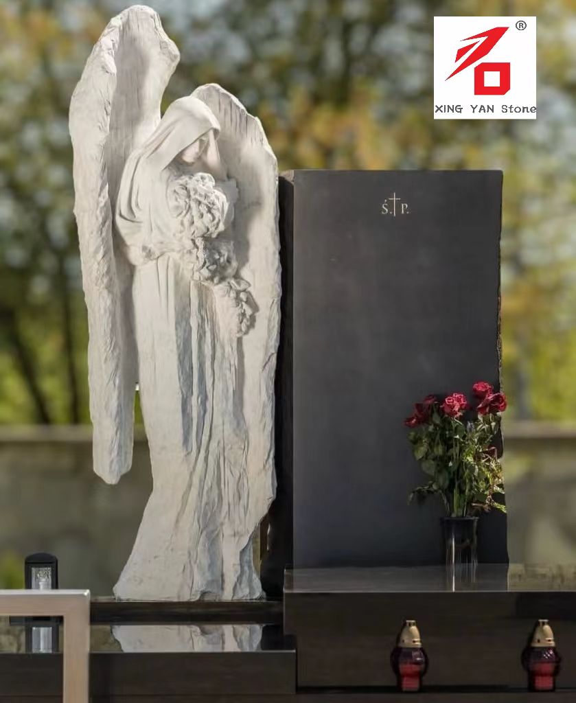 China Xingyan Manufacturing - Engel, der Blumenstein -Schnitzgrabstein umarmt