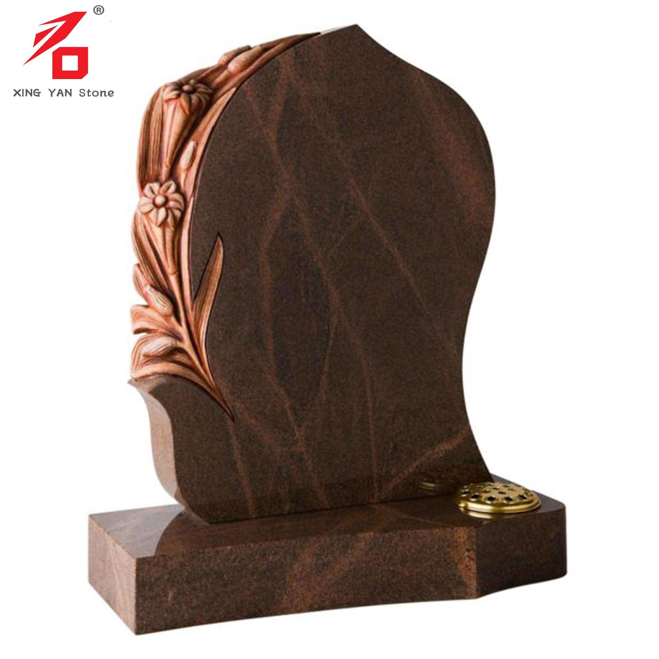 Englischer Teak-Granit mit dramatischem Rosen-Design-Grabstein