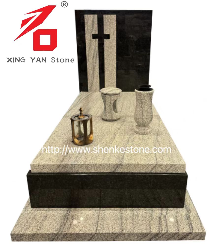 Modernes Granit -Bestattungsdenkmal (mit Trauervase und Laterne)
